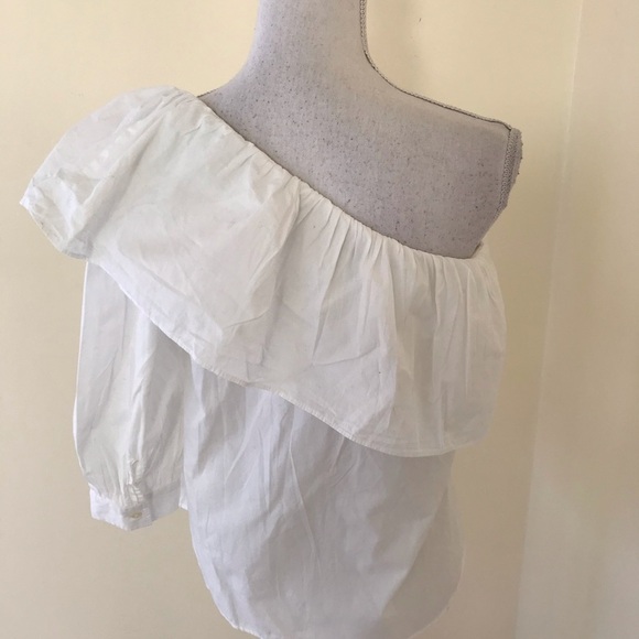 NWT! LOFT Size XS white one shoulder ruffled top - Picture 3 of 8